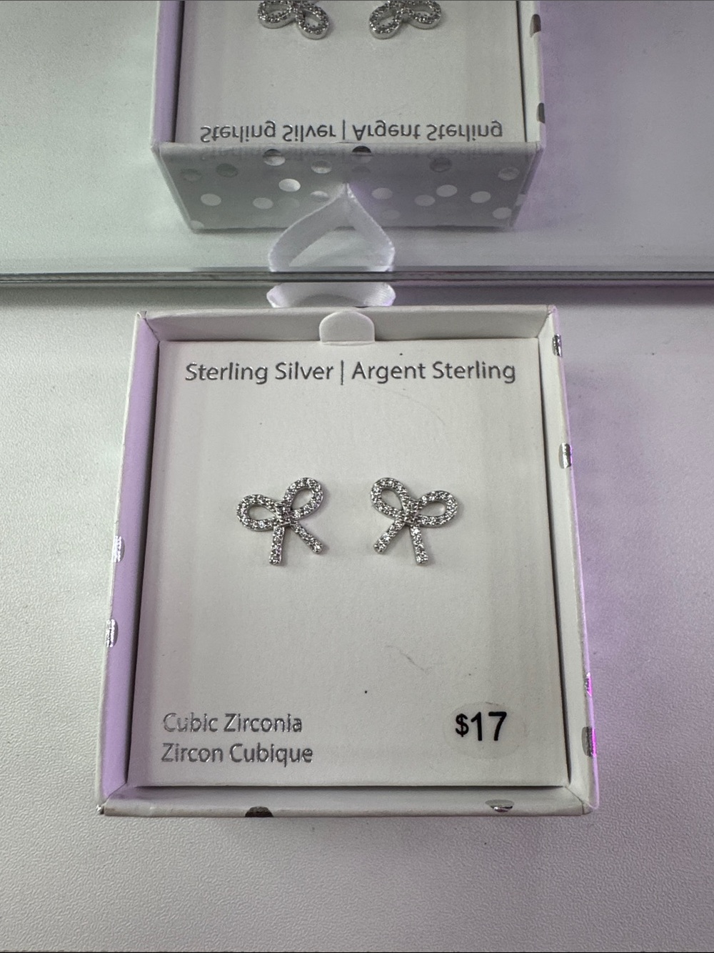 Sterling Silver Cubic Zirconia Bow Stud Earrings - Silver